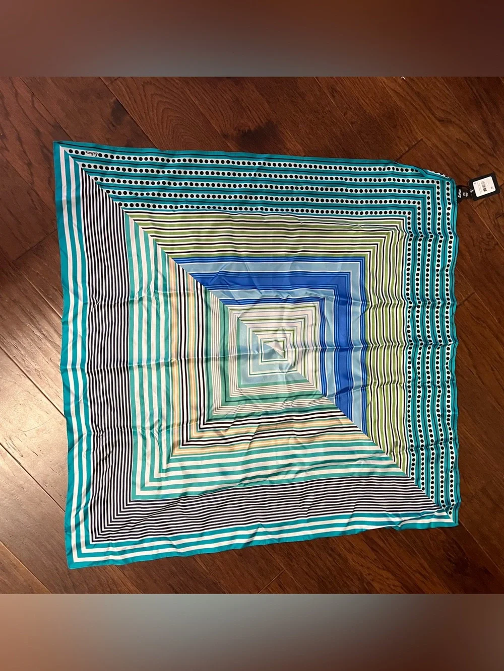 Echo Stripe Vortex Square Silk Scarf, Hawaiian Ocean, 35”x35”, MSRP $99